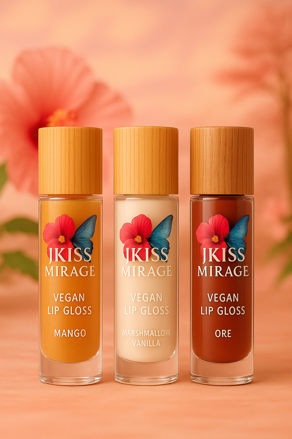JKISS MIRAGE Vegan Lip Gloss Trio – Mango, Marshmallow Vanilla, Ore